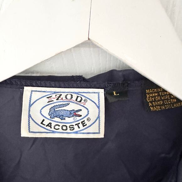 Lacoste Izod Vintage Navy Blue Pullover Windbreaker Hooded Jacket Packable Large - Picture 5 of 8